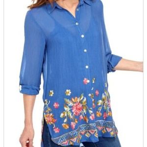 Anthropologie | Fig and Flower Embroidered Button Down Shirt, Sz M